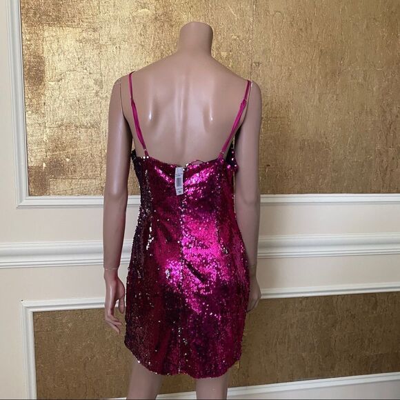 NEW Endless Rose fuchsia Barbiecore sequins slip mini dress L - Picture 6 of 8